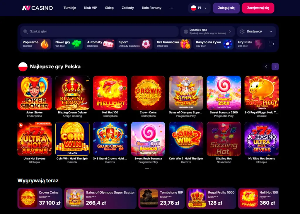 Lobby NV Casino z automatami i promocjami