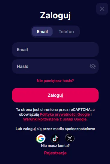 Ekran logowania NV Casino na telefonie