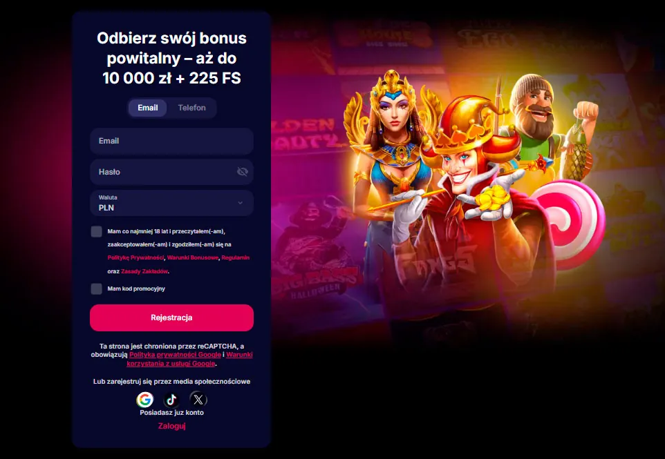 Formularz rejestracji NV Casino